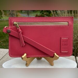 Portland Leather Goods Large Wristlet Clutch Tulip Pink Full-Grain Leather NWOT